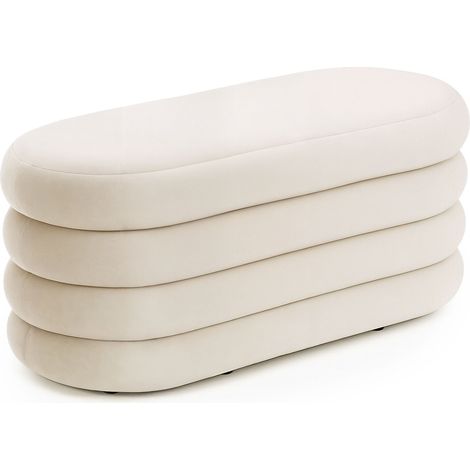 Panca imbottita con contenitore in velluto 100 cm PUFFO Crema (1/5)