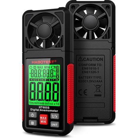 Tonysa – Anémomètre numérique portable LCD – Mesure vitesse du vent, température et humidité – Plage de vitesse 0,7-30 m/s – Écran rétroéclairé (1/4)