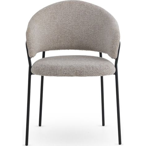 Set aus 4 drehbaren Sesseln, bezogen mit cremefarbenem Chenille und mit taupefarbenen Metallbeinen (1/5)