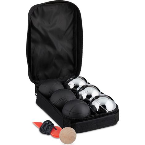 Reladays Boule de pétanque, lot de 6 boules métalliques, étui de transport, avec cochonnet, noire et argentée (1/5)