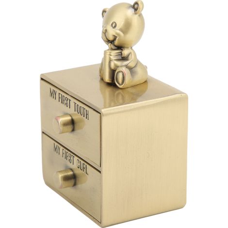 Boîte de rangement pour dents à double tiroir en métal en forme d'ours, un joli cadeau souvenir de la croissance des enfants, rangement pour bijoux (couleur vert rouille vintage) (1/5)