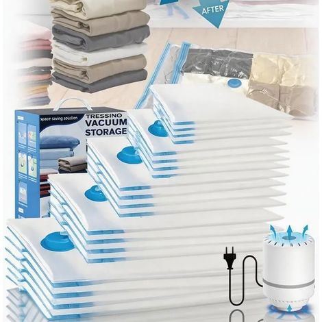 Sac rangement sous vide aspirateur 20pcs, vacuum storage bags, 4 tailles, pompe électrique incluse, pour Literie, Couettes,Oreillers (1/5)