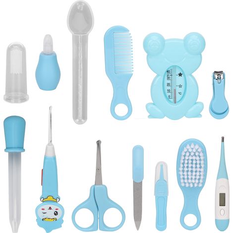Ensemble de trousse de soins pour bébé, mouche-bébé, coupe-ongles, produits de nettoyage quotidiens, trousse de soins, bleu (1/5)