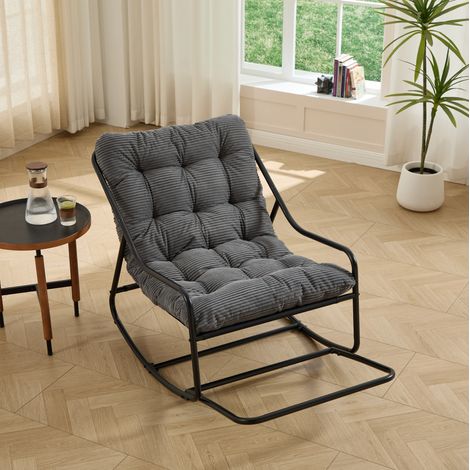 Poltrona a dondolo 116x75x82 cm acciaio nero, cuscino grigio regolabile, esterno FloraGrace (1/5)