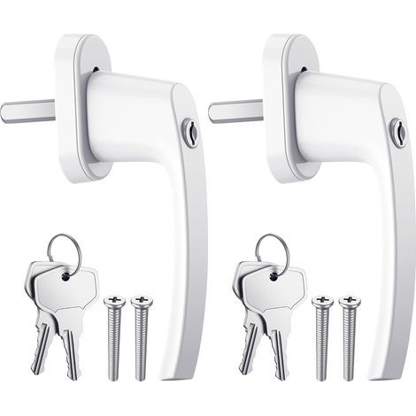 Poignées de Fenêtre Verrouillable à Clé en Aluminium Blanc Poignée de Porte de Balcon Windows avec 8 PCS Vis et 8 PCS Clés Convient à Toutes Les Fenêtres et Portes de Balcon Courantes, 2PCS (1/5)