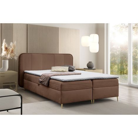 Boxspringbett Schlafzimmerbett ALIZE 180x200cm Stoff Fresh Schokobraun (1/5)
