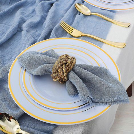 Napperon en coton bleu, napperon en lin, serviette de table en gaze pour décoration de réception et de mariage, décoration de table champêtre (1/4)