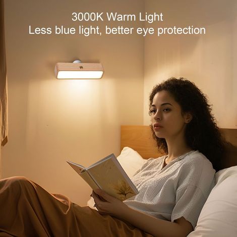Applique Murale Rotative 360° - Lampe de Bureau Magnétique à Bois avec Lumière Chaude Ambrée 3000K, Dimmable et Contrôle Tactile, Rechargeable pour Salon et Chambre (1/5)