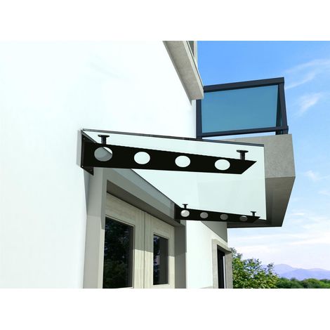 BuyLando - (S) Auvent en verre dépoli 200x90 cm avec support en acier inoxydable noir (1/4)