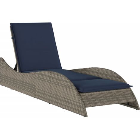 Tumbona con cojín gris 60x205x73 cm ratán sintético vidaXL (1/5)