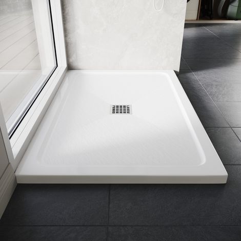 1000x800mm ELEGANT Rectangle Shower Tray SMC Anti-slip Shower Enclosure Base with Stainless Steel Drain Cover, White