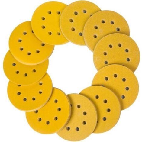 Lot de 100 Disques Abrasifs, 125 mm avec 60 80 120 150 220 Grains 8 Trous Assortis pour Ponceuse Orbitale Aléatoire-Crezuo