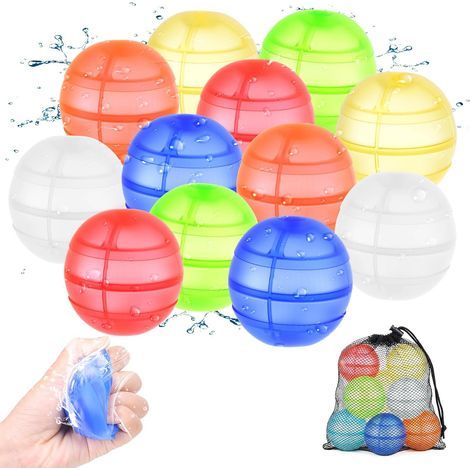 Bombe a Eau Réutilisable en Silicone,12 Pièces Double Ouverture Remplissage Rapide, Ballons d’Eau Auto-Fermants, Jouet de Piscine Plage Jardin Extérieur pour Enfants (1/5)
