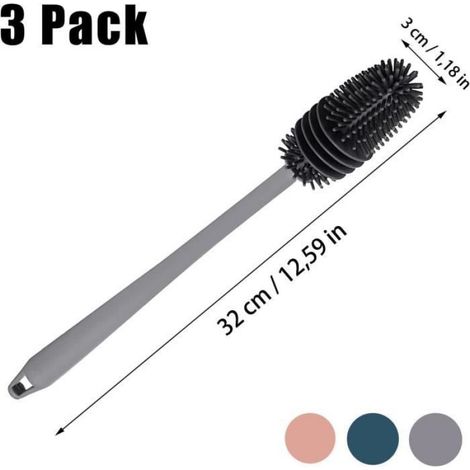 Goupillon à Bouteille - Silicone - Lot de 3 - 32 x 3 cm - Nettoyage 360° - Ergonomique (1/4)