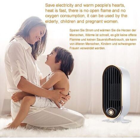 NALOOKAMIC Chauffage d'appoint,Radiateur électrique, Thermostat Réglable,radiateur Silencieux Portable 800 W, Chauffage en céramique PTC,Commutation air Froid/Chaud, Protection Contre la surchauffe