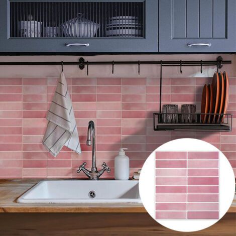 Revêtement mural adhésive crédence PVC rose 3D - 5 pièces 25,4x25,4cm DIY imperméable marbre jaune pour cuisine salle de bain rénovation (1/4)