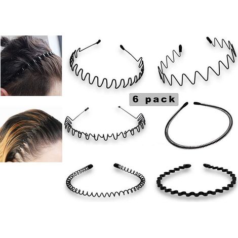 Metall-Haarband – 6 Stück rutschfestes, elastisches Haarband aus Metalllegierung – für glattes, lockiges oder gewelltes Haar – Schwarz (1/5)
