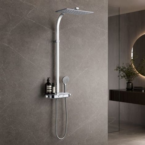 Kronenbach Duschsystem Aufputz mit Smart Push Thermostat und Glasablage