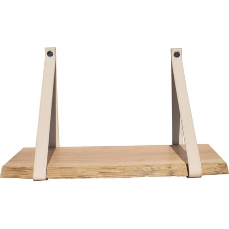 Étagère murale chêne authentique 60 X 19 support façon cuir