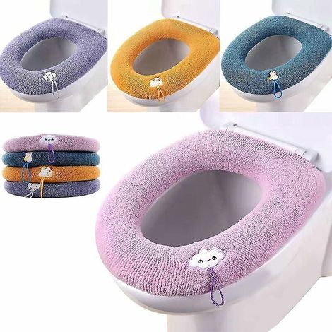 lot De 4 Housse De Sige De Toilette, Housse De Sige De Wc, (4 Couleurs)sige De Toilette En Tissu Chaud Lavables, Antibactrien, Avec Boucle De Susp (1/5)