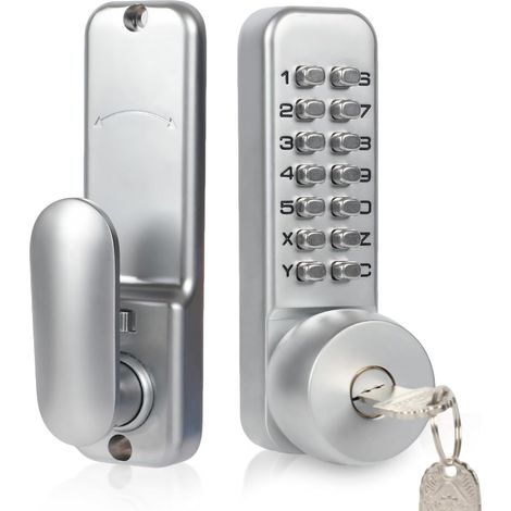 Serrure à combinaison mécanique, serrure de porte étanche sans clé avec code numérique, serrure à code en alliage de zinc avec trou de serrure, clé et poignée, pour portail de jardin, porte en verre (1/5)