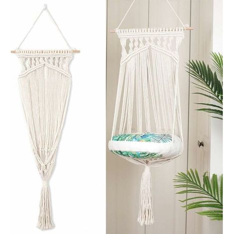 ZVD Lit suspendu de chat, corde de mélange de coton tissé panier suspendu de lit de balançoire cintre de corde de coton de macramé pour animal de compagnie-Fei Yu (1/4)