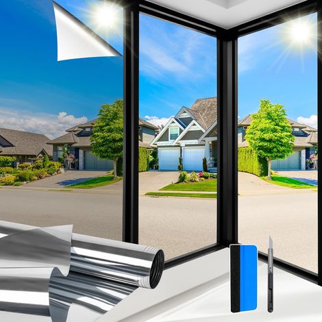 Film Fenetre Anti Regard Film Anti Chaleur 44.5x200cm Bon Effet Miroir Anti UV avec Kit de Pose Protection de la Vie Privée Protéger du Soleil pour Fenêtre Maison Bureau Balcon Magasin (1/5)