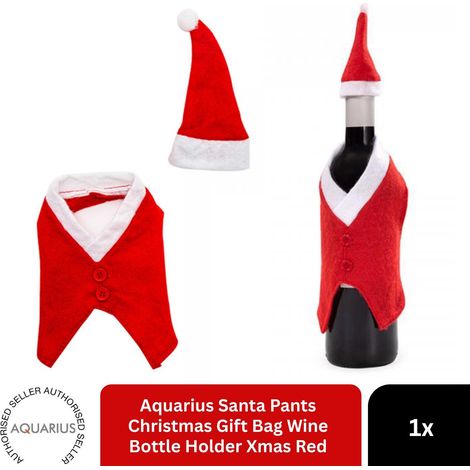 Aquarius Santa Pants Christmas Gift Bags Treats Wine Bottle Holder Xmas - Red (1/5)