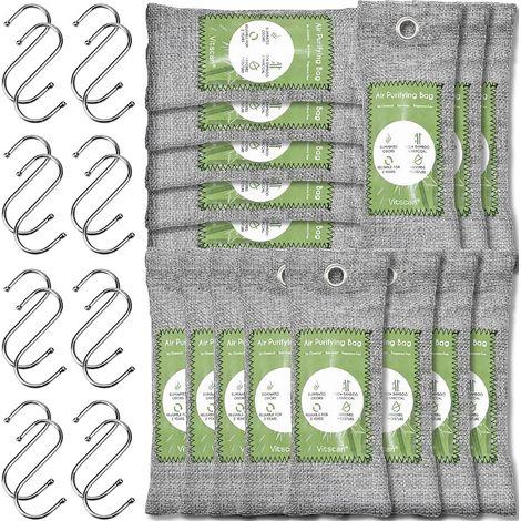Bambuskohlebeutel zur Luftreinigung, Geruchs- und Feuchtigkeitsabsorption, natürlicher Auto-Lufterfrischer, Schuh-Lufterfrischer (Grau-Grün, kleine Packung mit 16 Stück) (1/5)