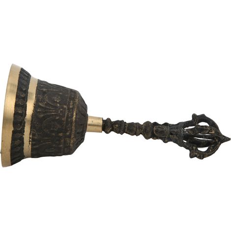 Clochettes rétro de méditation bouddhiste, hochet à manivelle manuelle, ornement artisanal ancien, lot de 2, décoration spirituelle zen, instrument de prière traditionnel. (1/5)