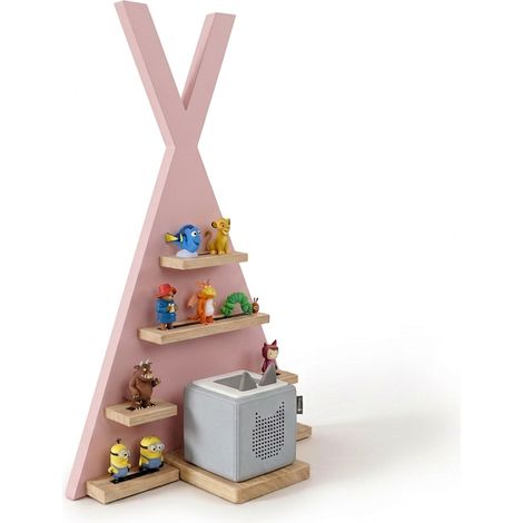 Relaxdays Toniebox shelf, magnetic, for Toniebox & 34 Tonies, tent, HxWxD: 69x49x9 cm, Tonie shelf, pink (1/5)