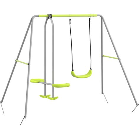 Balançoire portique 2 places face à face 255x160x180 cm charge max 135 kg vert et gris (1/5)