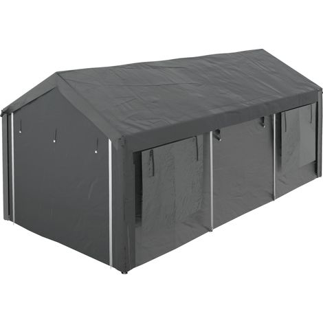Abri de jardin et réception, hauteur réglable, 4 portes et 4 fenêtres, 6 x 3 m, gris foncé.