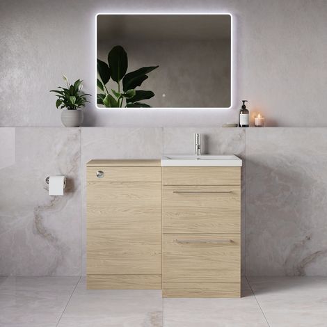 Napoli 390 Light Oak 1000mm 2 Drawer Vanity Unit Toilet Suite with Glide Basin - 1000mm - Chrome 320mm HandleWithout Kingston Toilet Pan