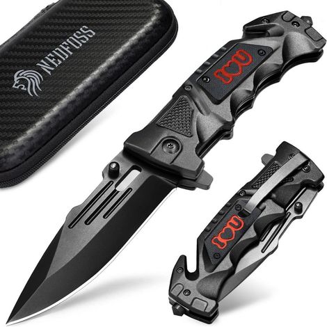 Klappmesser mit Gurtschneider & Glasbrecher, Einhandmesser mit Liner Lock & Clip
