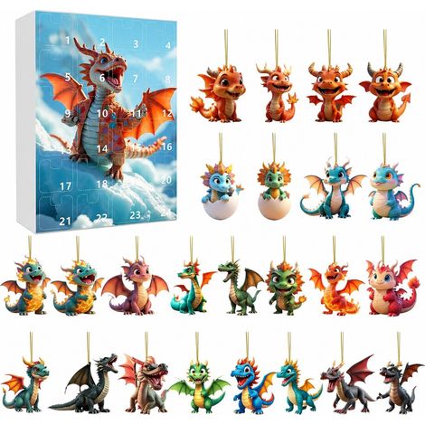 Ornement de sapin de Noël dinosaure, décoration festive en acrylique, compte à rebours des fêtes B