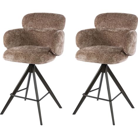 Lot de 2 chaises de bar pivotantes tissu texturé champagne et bronze (1/5)