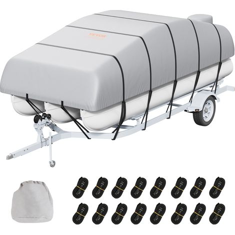 VEVOR Ponton-Boot-Abdeckung, 701-731 cm Wasserdichte, Anhängerfähige Ponton-Abdeckung, 800D Marine Grade PU Oxford-Gewebe, mit Motorabdeckung, 16 Winddichten Schnallenriemen, Grau (1/5)