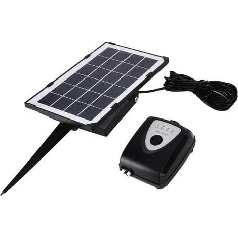 Pompe à oxygène solaire basse pression montée au sol avec tubes à oxygène et pierres à air, adaptée aux aquariums et aux bassins à poissons. (1/5)