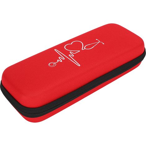 Boîte de rangement étanche pour stéthoscope médical, pochette de transport organisateur, étui rigide avec fermeture éclair, coloris rouge, protection portable pour équipement de soins. (1/5)