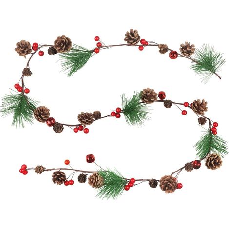 Weihnachtsgirlande 2m mit Tannenzapfen, roten Beeren & Glocken