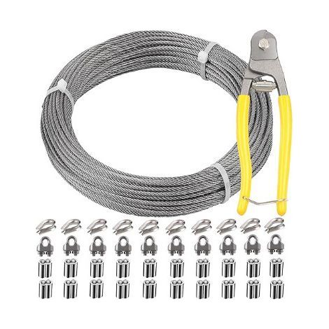 Câble en acier de 30 m, avec manchon et émerillon, kit de suspension extérieure, clôture de jardin (1/5)