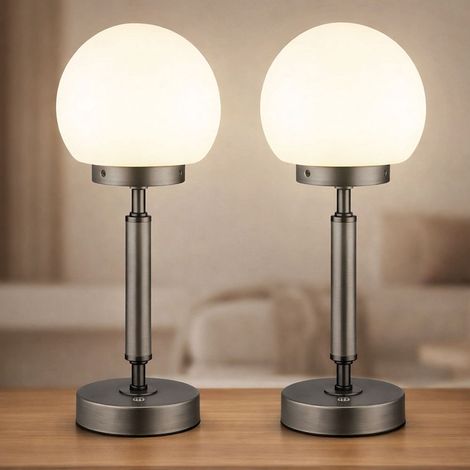 Tischlampe Tischleuchte Nachttischlampe Touchdimmer Akku LED anthrazit, Lichtfarbe einstellbar, 2,5W 136lm warmweiß-kaltweiß, DxH 11,5 x 28,5 cm, 2er Set