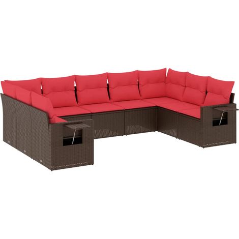 9-teiliges Gartensofa-Set mit Kissen, braun, Polyrattan vidaXL (1/5)