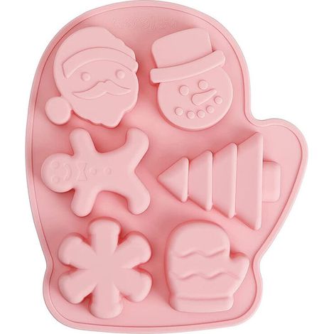 Moule en silicone de Noël avec 6 formes, modèle de gant de Noël, moules à savon de grande taille, moules à bombes au chocolat, moule de cuisson de Noël pour le bricolage fait maison (rose) (1/5)