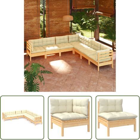 INLIFE Salon de jardin 7 pcs avec coussins crème Bois de pin solide (1/5)