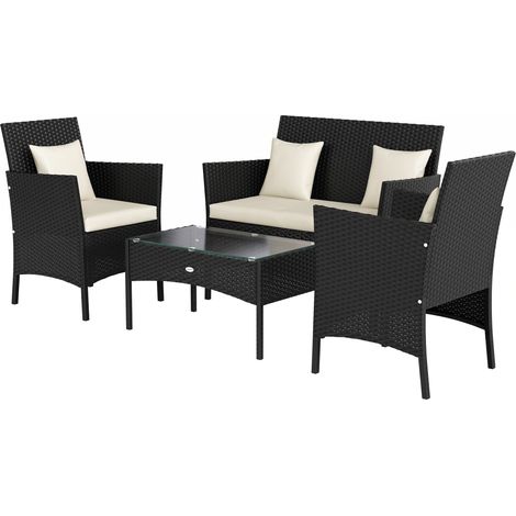 4-teiliges Rattan-Gartenset: 2 Stühle, 2-Sitzer-Sofa und Couchtisch