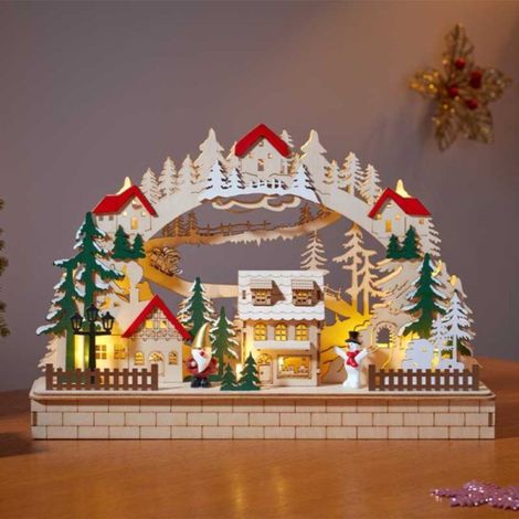40cm Battery Operated Wooden Christmas Alpine Scene with LEDs (1/4)