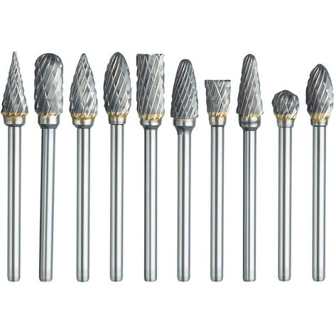 Ensemble de 10 forets rotatifs Dremel à double coupe en carbure, avec queue de 1/8" et tête de 1/4", pour le bricolage, le travail du bois, la gravure, la sculpture sur métal, le perçage et le polissa (1/5)