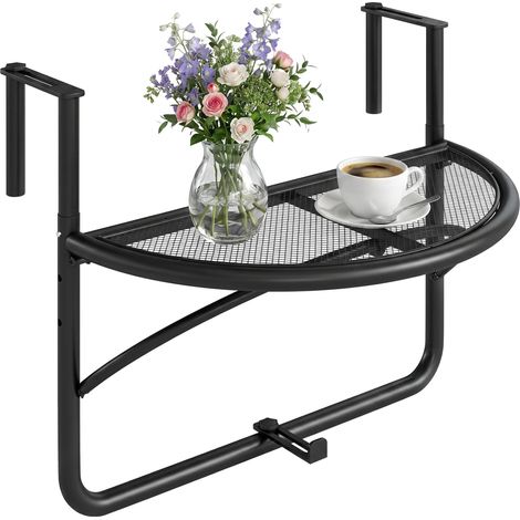 Tavolino da Ringhiera Pieghevole con 3 Altezze Regolabili in Metallo, 60x45x50cm, Nero